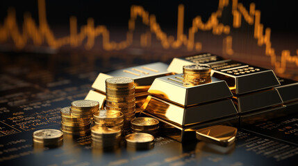 Gold bar with stock graph background. Gold investment concept