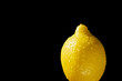 Close up of lemon with water droplets on black background