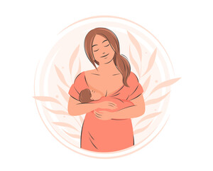 Wall Mural - Woman breastfeeding her baby. Motherhood and breastfeeding concept. Vector illustration.