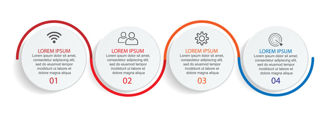Aufkleber - Business Infographic Template Design. minimal concept Timeline with 4 steps, options and marketing icons. Vector linear infographic with four connected elements. Can be used for presentations on your 