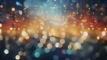 Gold And Silver Colored Glowing Glow Bokeh Out Of Focus Blurred Particles And Lights And Waves. Abstract Glamour High Tech Technology Background. Generative AI