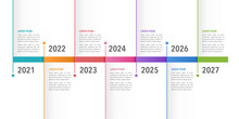 Business Timeline 7 Years. Infographic Design Template For Business. Milestone, Anniversary, Planning, And Roadmap. Vector Illustration.