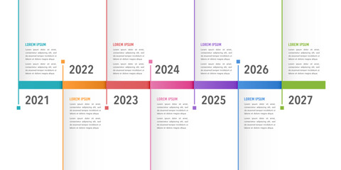 Business timeline 7 years. Infographic design template for business. Milestone, Anniversary, Planning, and Roadmap. Vector illustration.