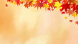 秋の紅葉と水彩背景のベクターイラストフレームテンプレート　16：9