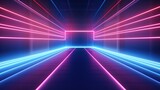 Fototapeta Perspektywa 3d - 3D illustration, abstract neon tunnel background with blue and pink glowing lines. in the style of intersecting geometries, bright and bold.