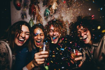 People celebrating with confetti