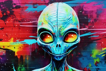 Wall Mural - Colorful graffiti painting of an alien