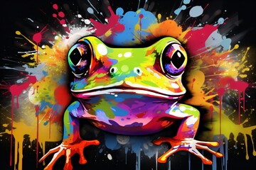 Wall Mural - Colorful graffiti painting of a frog