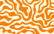 Abstract Horizontal Background With Colorful Waves. Trendy Vector Illustration In Style Retro 60s, 70s. Orange And Beige Colors
