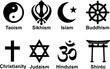 © munir - Religion icons set. set of religion black icons: buddhism, christianity, judaism, hinduism, islam.