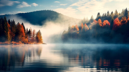 Wall Mural - beautiful autumn landscape with colorful trees and lakes