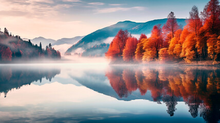 Wall Mural - beautiful autumn landscape with colorful trees and lakes