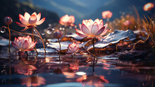 Lotus Flower Fantasy Detail, Nature Background Cinematic Color Grading Generative Ai