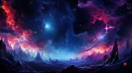 Aufkleber - Abstract futuristic fiction blue starry dark landscape. Generative Ai