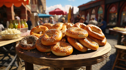 Wall Mural - Oktoberfest arrangement with delicious pretzel. Generative Ai