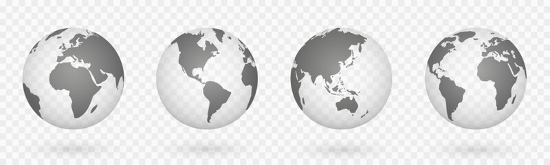 Poster - globes of earth 3d set. realistic world map in globe shape. world maps realistic with shadow on tran