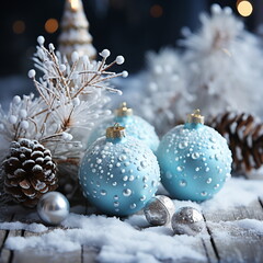 Wall Mural - Christmas decoration on snow against blurred background