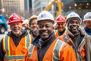 Portrait of young African American construction worker in the city