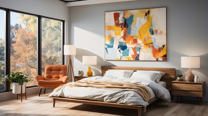 Canvas Print - Modern interior of light bedroom with mirror