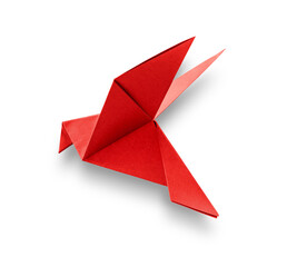 Wall Mural - red paper dove origami isolated on a white background
