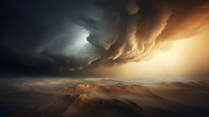 Big storm in the sky, sky background with cumulonimbus clouds, lightning and rain, bad weather, hurricane, sky with grey clouds, dark clouds