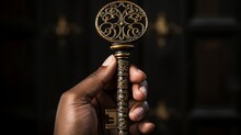 A Person's Hand Holding A Golden Key, Symbolizing Opportunity And Access
