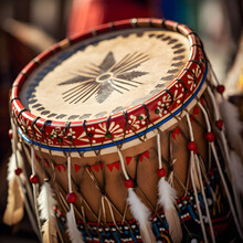 Native American Drum. A Traditional Ceremonial Drum In Native Culture. Generative Ai. 