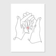 Vector one line art illustration of hands of mother and father holding a new born baby hand. Lineart family portret