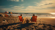 Paar mit Sonnenstuhl am Strand