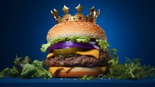 Succulent Big Mac Elegantly Poised Against A Rich Royal Blue Background, Showcasing The Epitome Of Fast-food Perfection