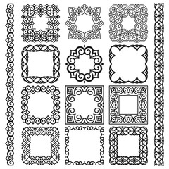 Wall Mural - Set of vector square frames, brushes, modern linear oriental ornaments