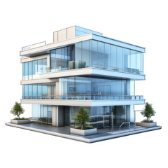 Wall Mural - Modern building with glass front isolated on white created with Generative AI