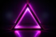 Purple neon light triangle on black background. Generative AI