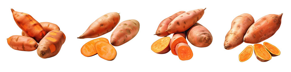 Wall Mural - Sweet potatoes Vegetable Hyperrealistic Highly Detailed Isolated On Plain White Background