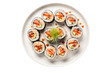 Sushi Rolls on a White Plate Isolated on Transparent Background.