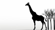  A Giraffe Standing In Front Of Some Bare Trees.  Generative Ai