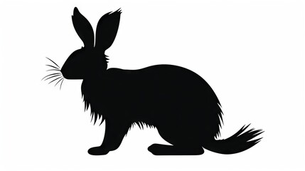 Poster -  a black silhouette of a rabbit sitting down on a white background.  generative ai