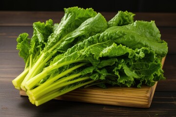 Mustard Greens on Wooden Table