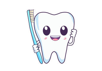 Generative AI and Personal Touch. cute tooth holds toothbrush.