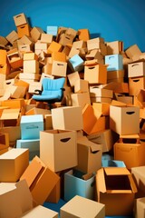 Wall Mural - A pile of boxes and chairs in a room, AI