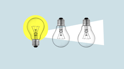 Poster - Share knowledge is shown using collage of the photo of light bulbs. Motivational Skills and leadership