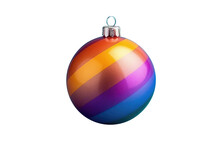 Rainbow Christmas Ball With Ribbon And A Bow, Isolated On Background. Generative AI