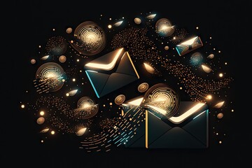 Wall Mural - Envelope with magic light on black background