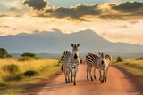 Fototapeta  - zebra on national park road