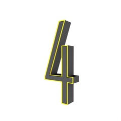 Poster - Gray yellow 3d number 4 on a white background. 3D rendering image.