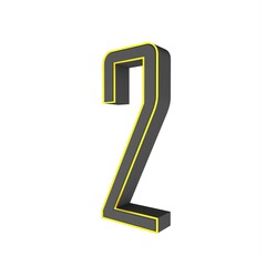 Poster - Gray yellow 3d number 2 on a white background. 3D rendering image.