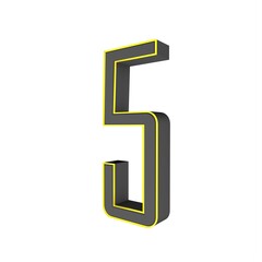Poster - Gray yellow 3d number 5 on a white background. 3D rendering image.