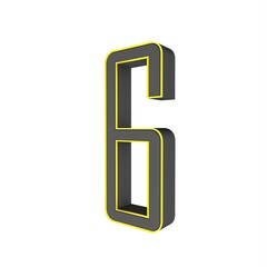 Poster - Gray yellow 3d number 6 on a white background. 3D rendering image.