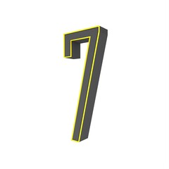 Poster - Gray yellow 3d number 7 on a white background. 3D rendering image.