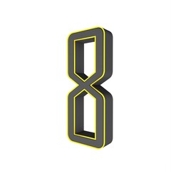 Poster - Gray yellow 3d number 8 on a white background. 3D rendering image.
